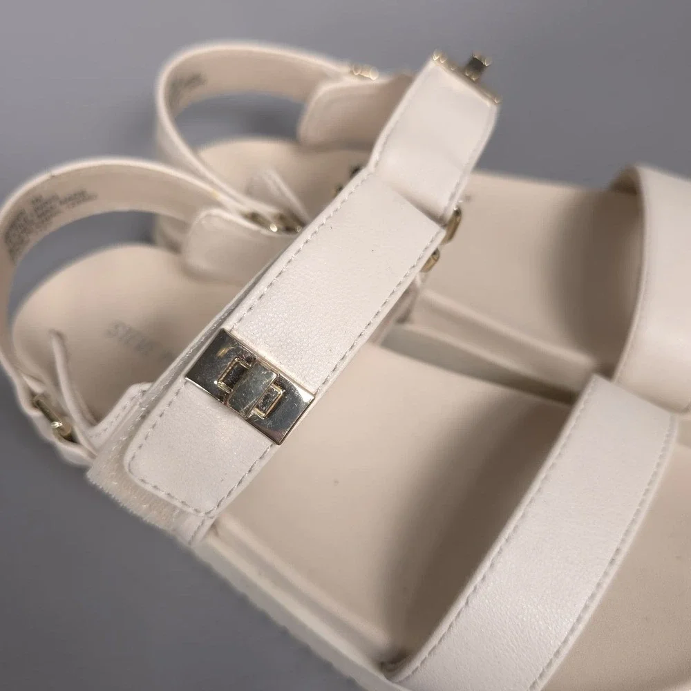 STEVE‎ MADDEN JBREEN Kids Girls Sandals Size 1M Hook Loop Comfort Platform Cream